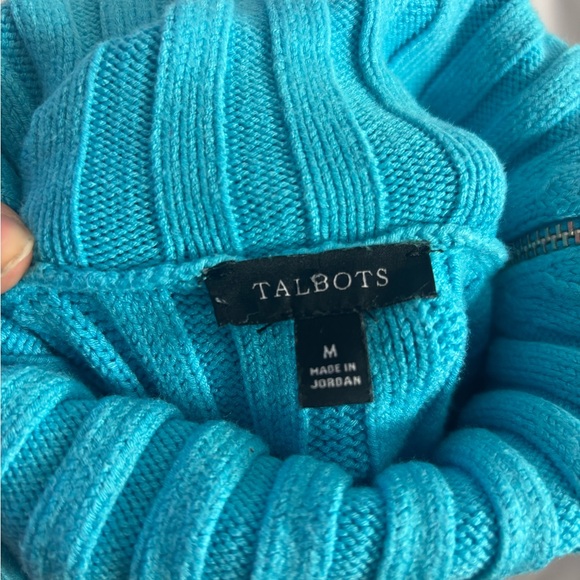 Y2K Wool Blend Cable Knit Turquoise Turtleneck with Silver Zipper Size M - Picture 8 of 16